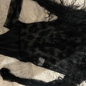 Retrofete Black Feathered Sheer Top